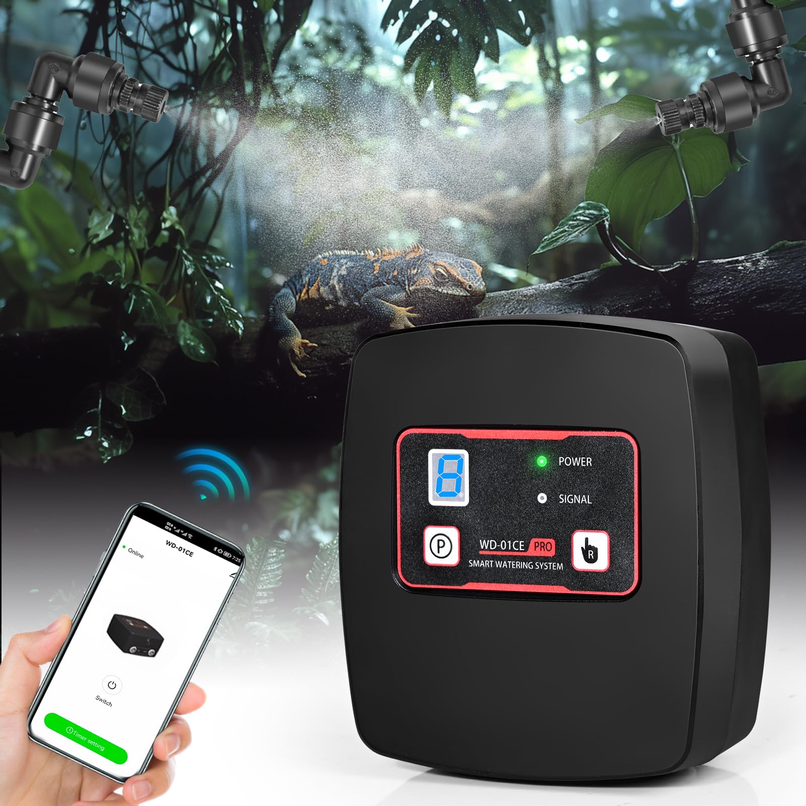 Système d'arrosage intelligent pour terrarium avec minuterie et 4 buses réglables 360°