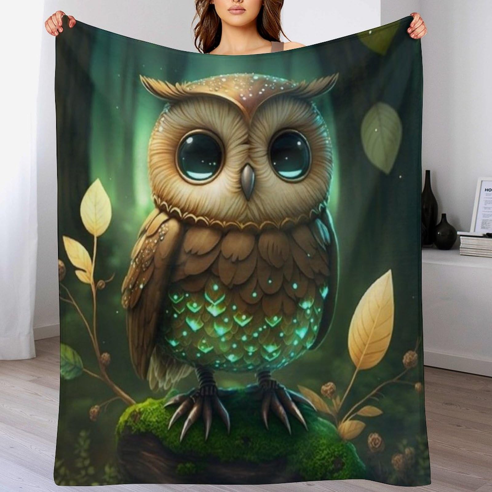 Couverture en hibou 3D plaid moelleux en flannel idée cadeau pour lit et canapé