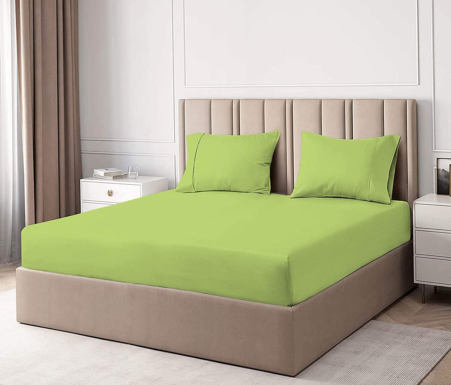 100% Egyptian Cotton Fitted Sheet 3 Piece Set, 400 Thread Count Long Staple Cotton Fitted Bed Sheets, Sateen Weave 45 cm Deep Pocket Bottom Sheets - Sage Solid, Small Double Size.