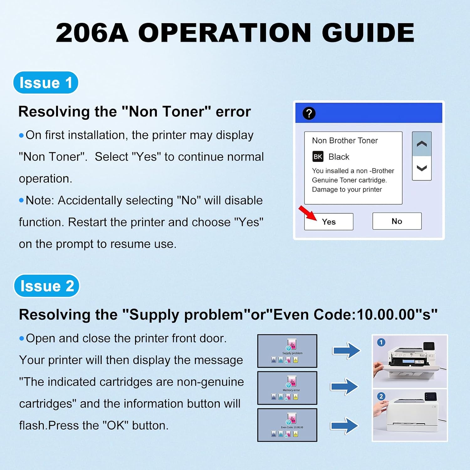 206A Toner Cartridges 4 Pack Replacement for HP 206A 206X Toner Compatible with HP Color LaserJet MFP M283fdw M283cdw M255dw M283fdn M282nw W2110A W2110X, 206A Toner High Yield 4 Pack