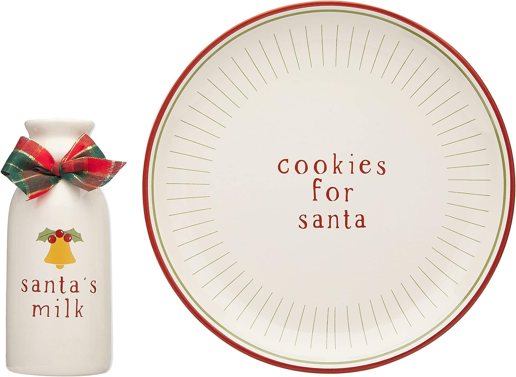 Pearhead Cookies for Santa Plate and Milk Jug Set, Ceramic Holiday Serving Dish with Milk Bottle, Christmas Eve Tradition for Kids, Santa Claus Treat Tray, Holiday Kitchen Table Décor (Pack of 6)