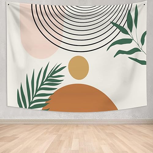 Miniatura 2 de Tapiz de mediados de siglo, bohemio, bohemio, estética, moderno, abstracto, geométrico, tapiz con curvas de arco solar, hojas verdes, tapices para