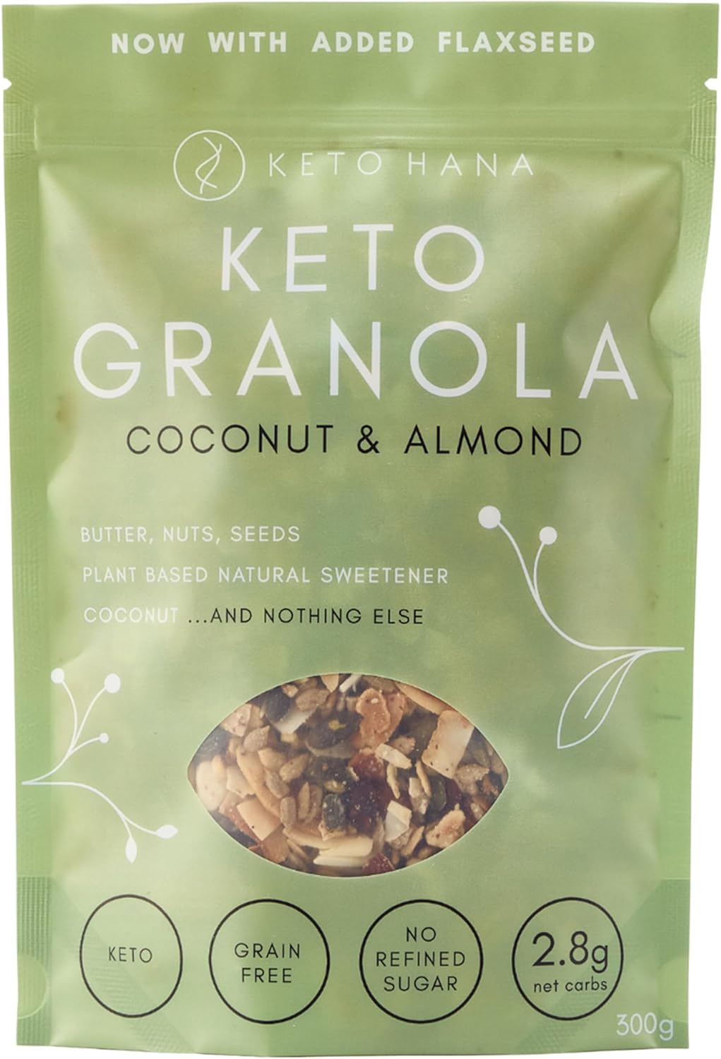 Keto Hana Coconut & Almond Original Butter Keto Granola Breakfast Cereal with just 1.1g Net Carbs (300g) Low Carb, High Protein Snack
