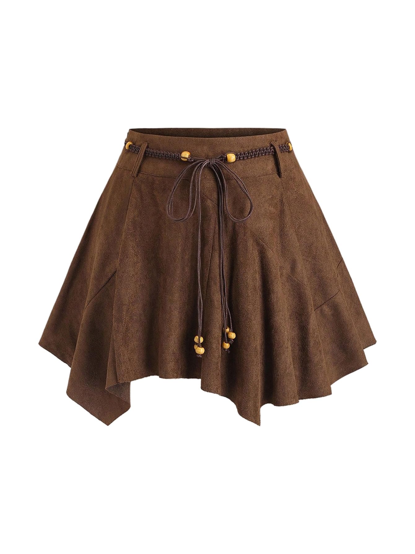 WDIRARA Womens Faux Suede Flowy Short Skirt Low Rise A Line Skirts with Belt