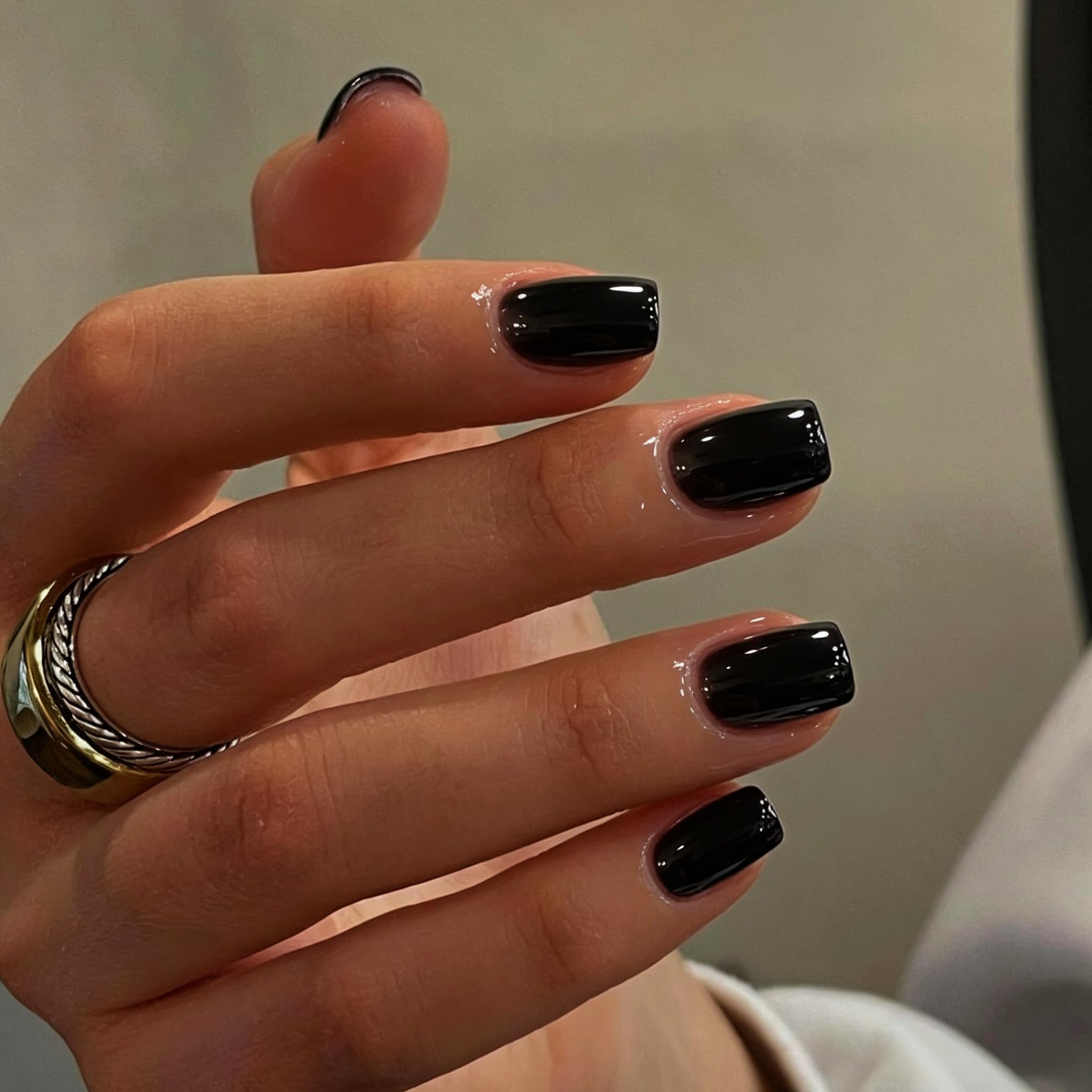 Amazon.com: KQueenest Black Press on Nails Short Square, Glazed