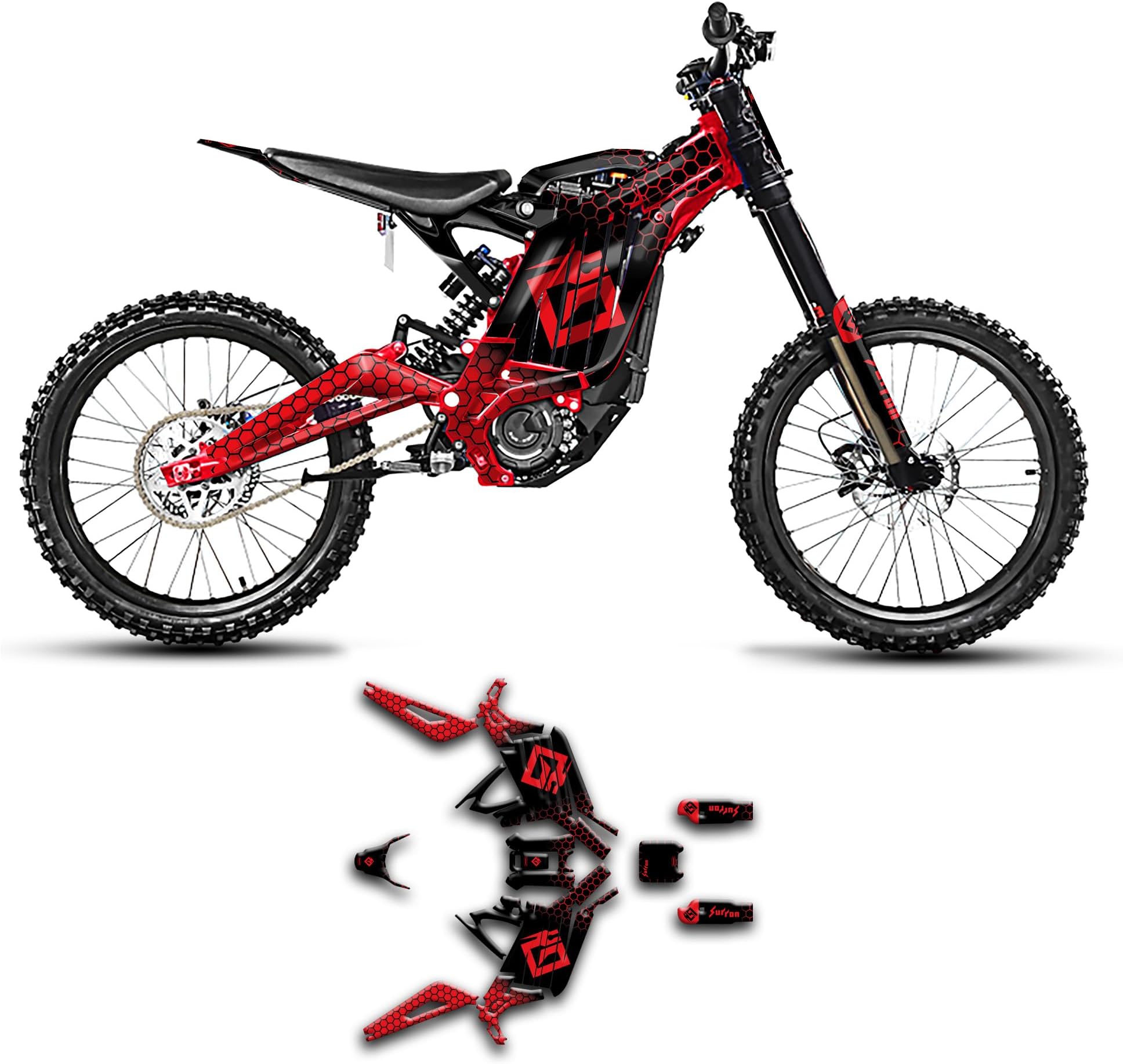 Kungfu Graphics Decal Kit for Sur-Ron Light Bee X 2017-2024 with KKE Fork Off-Road Motorcycle,Honeycomb Design,Red & Black,SRX17N074-R-KO