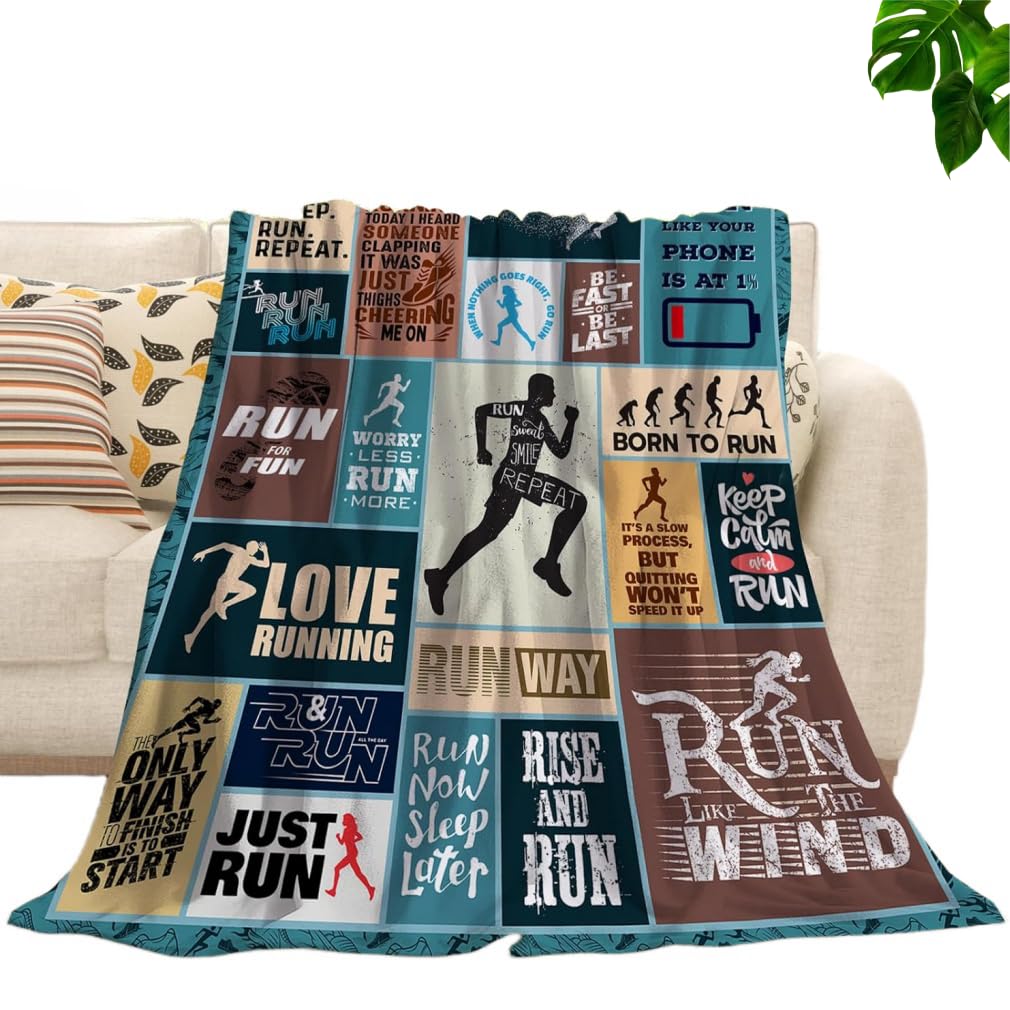Enthusiasm Running Blanket For Woman Running Themed Bed Blanket Soft Plush Flannel Fleece Lightweight Bedding Runner Gifts (150X200cm)