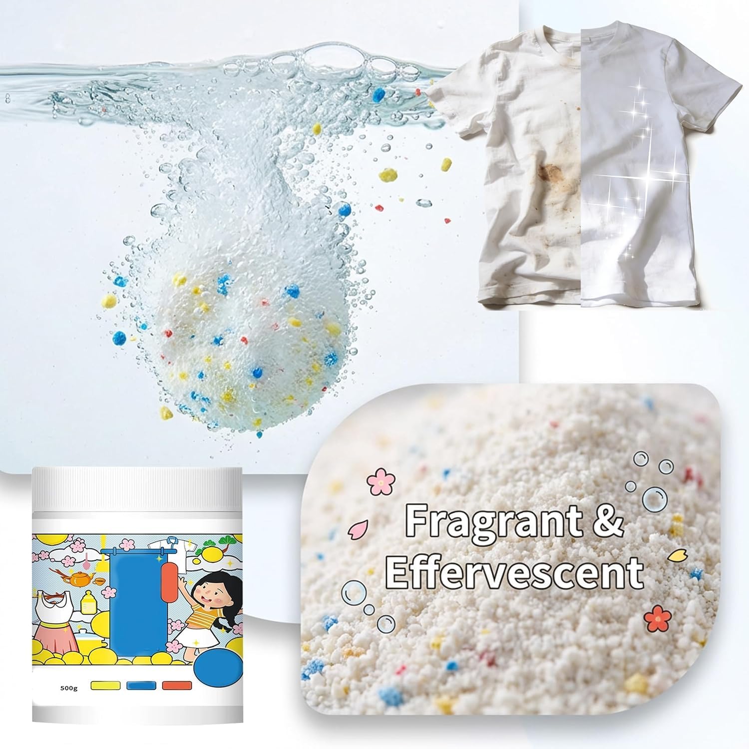 Hyper Concentrated Laundry Detergent, Oxygen Laundry Powder, Hyper Concentrated Strong Stain Remover Powder, Safe On Everyday Fabrics Removes Milk Sweat Oil Fruit Stains