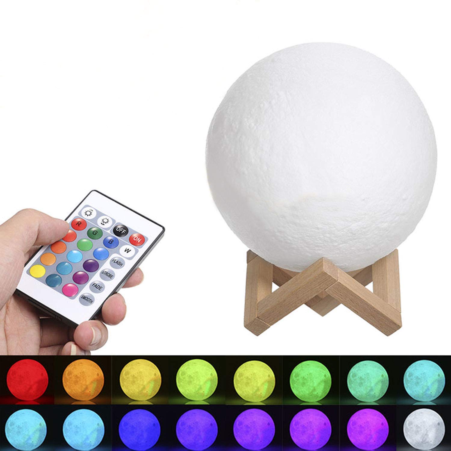 Lampada Lunare Galaxy Luce Notturna Stampa 3D Dimmerabile Timer Chiaro di Luna 16 Colori con Supporto, Telecomando e Controllo Touch e USB Ricaricabile, Regalo di Compleanno per Bambini Bambini Amico