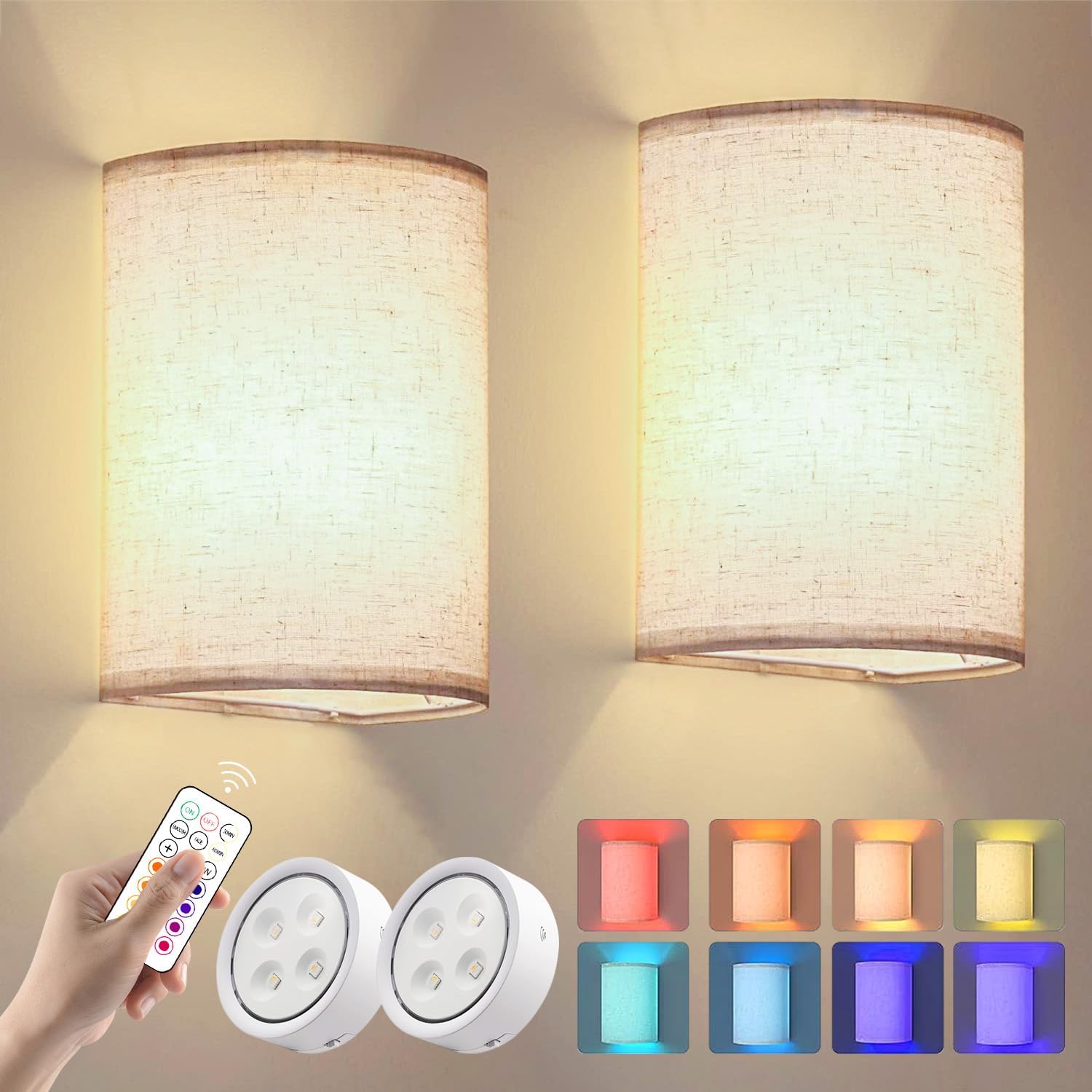 EZVALO Applique Murale Intérieure Avec Batterie 5500mAh Et Télécommande, 3 Modes De Couleur Batterie D’applique Murale LED Dimmable Pour Salon