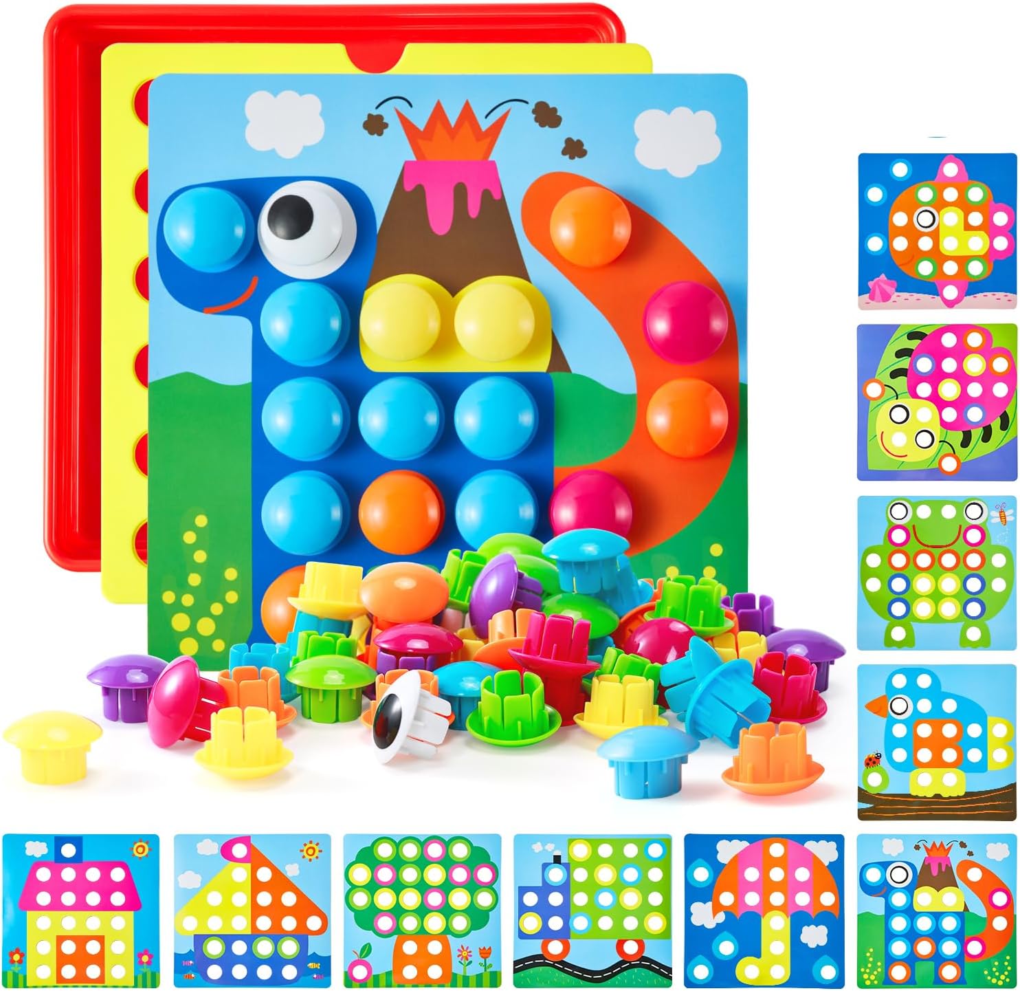 (Multi-color) - Geekper Button Art Colourful Matching Mosaic Pegboard Set Early Learning Educational Toys for Kids