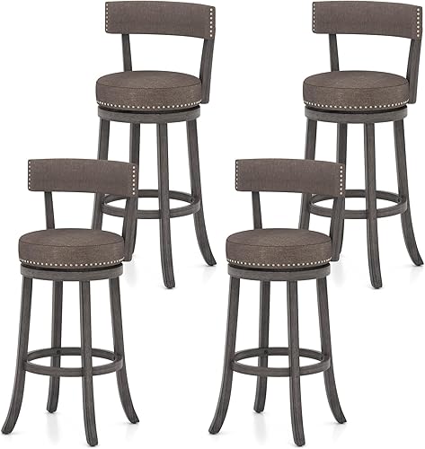 Miniatura 11 de COSTWAY Juego de 2 taburetes de bar, taburetes de bar tapizados con asiento y respaldo acolchados, patas de madera maciza, reposapiés, taburetes
