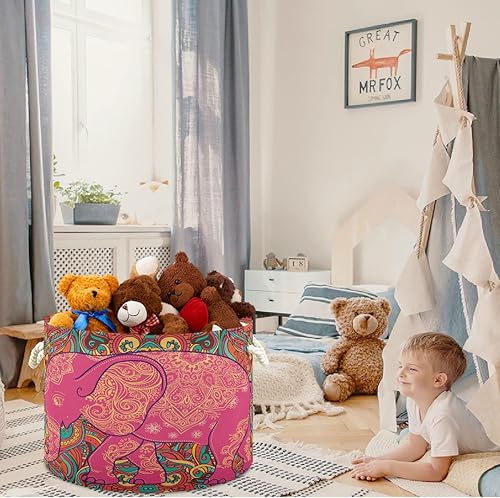Miniatura 3 de visesunny Cestas de lavandería con patrón de elefante y mandala, caja de almacenamiento de tela, cesta de almacenamiento plegable, cesta de