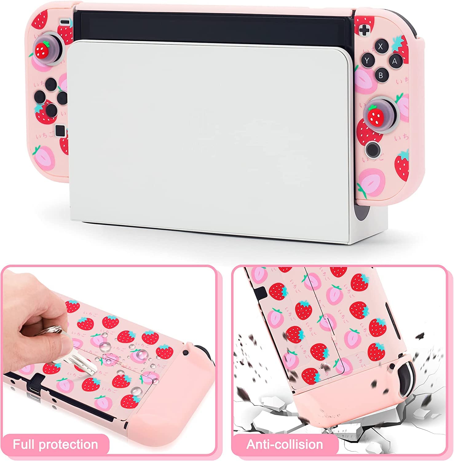 Custodia OLED per Switch di grandi dimensioni compatibile con Nintendo Switch OLED con coperchio agganciabile, custodia protettiva da viaggio carina in bundle borsa kit accessori (Rosa)