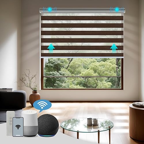 Newcastle Persianas automáticas de cebra para ventanas con control remoto, persianas motorizadas inteligentes compatibles con Alexa, Google Home