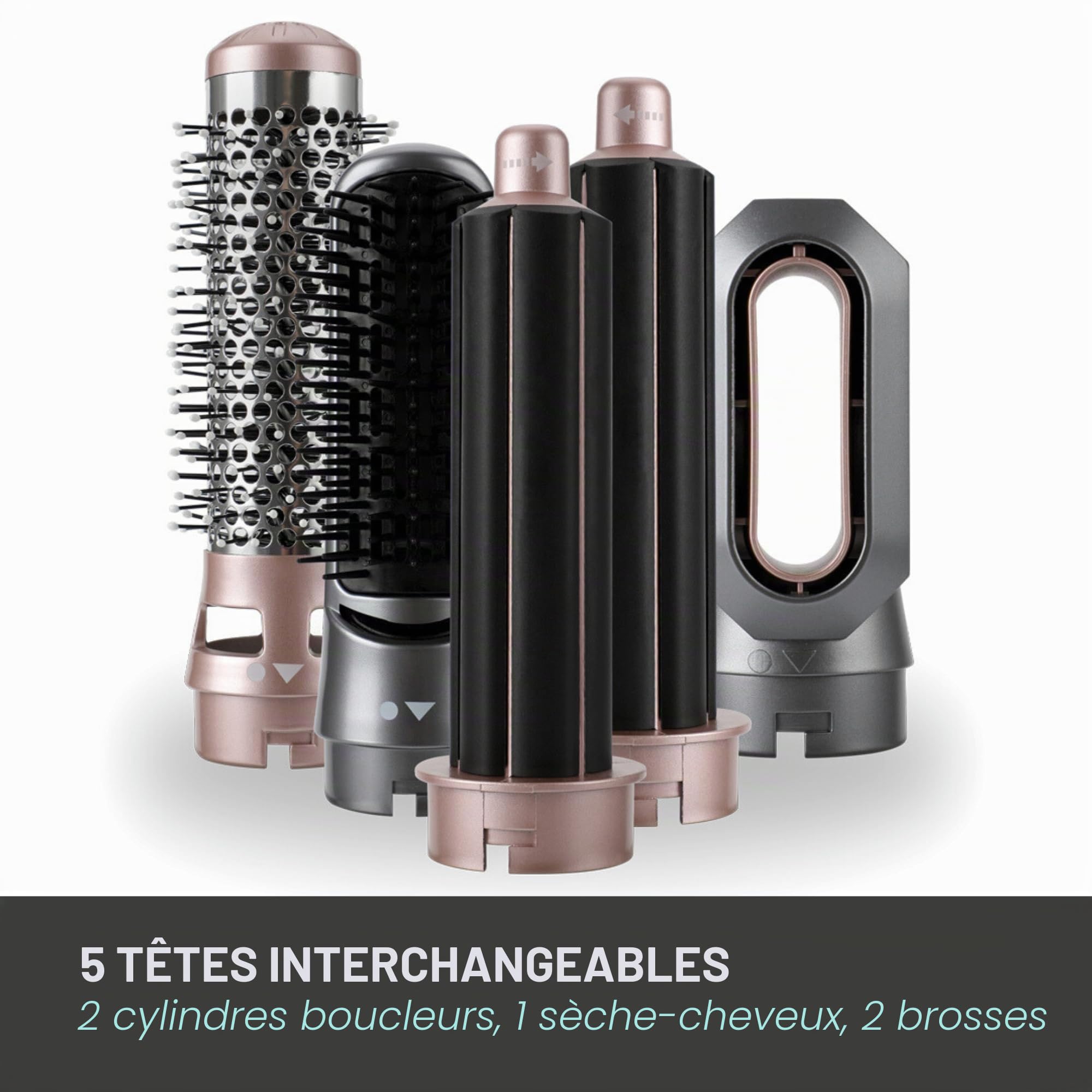 Jocca Brosse Chauffante 5 en 1, 800-1000W, Multifonction : Sèche-Cheveux, Lisseur, Boucleur et Volumateur, Cinq Accessoires Interchangeables, Étui Premium Inclus