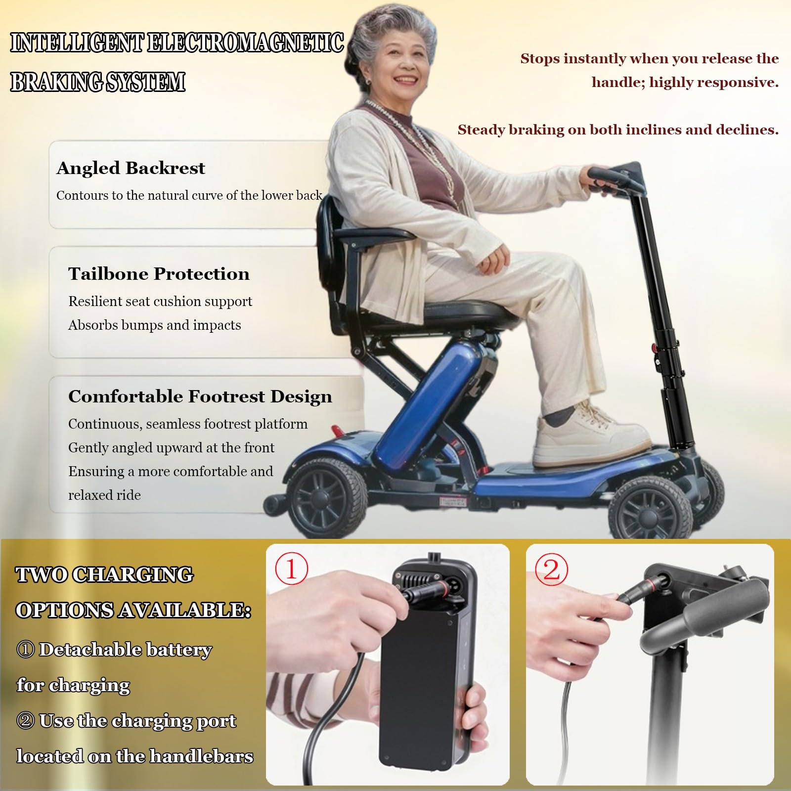 Scooter De Mobilité Pliable pour Seniors,2 Batteries, Longue Autonomie,Sûr Et Confortable,Léger Et Pliable,Certifié pour L'aviation,Transportable en Cabine Graphite Green