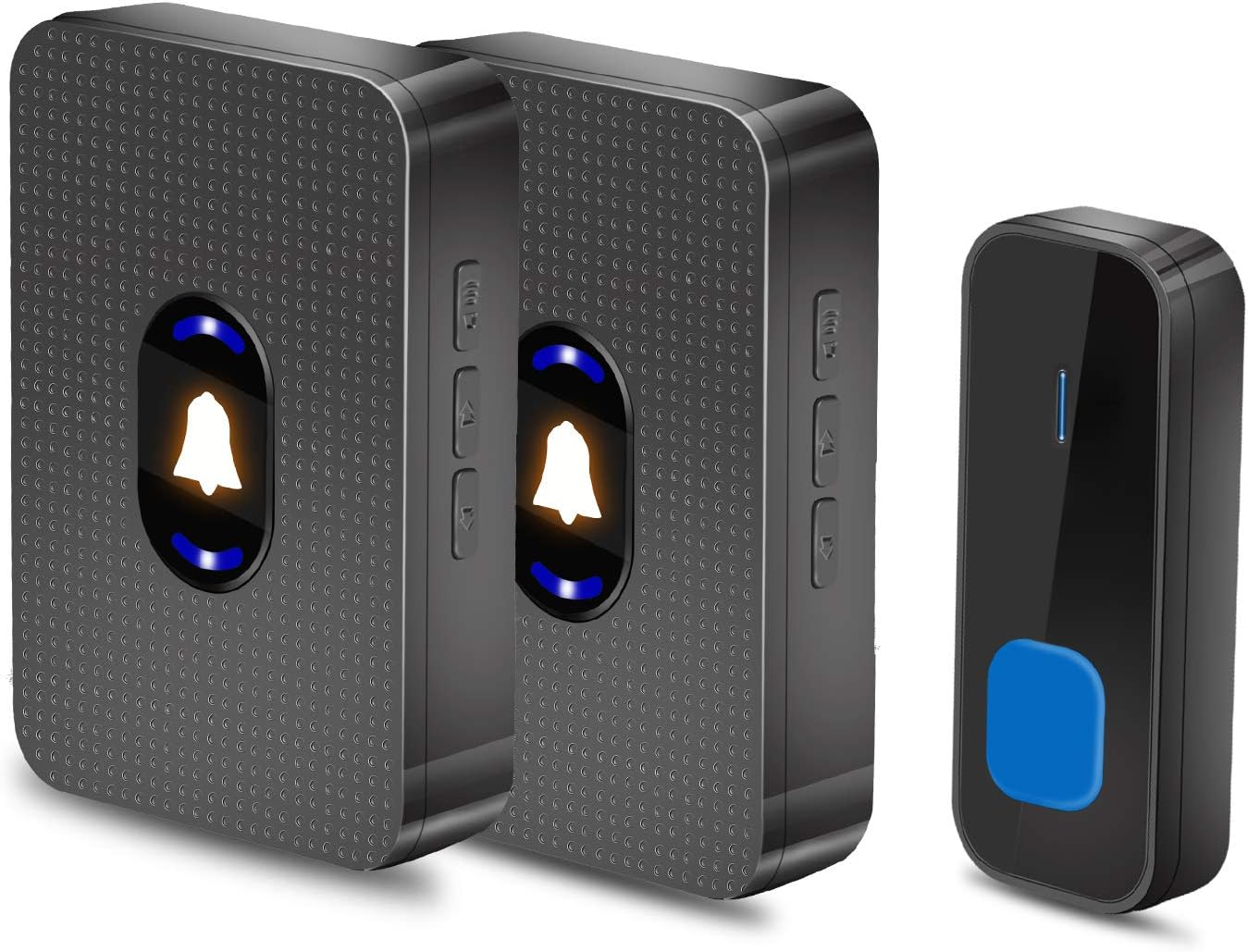Wireless Doorbell, Yvelines IP55 Waterproof Door Chime with Night Light & LED Flash, Easy Chime Kit with 1 Push Button Transmitter & 2 Plug-in Receivers, Black