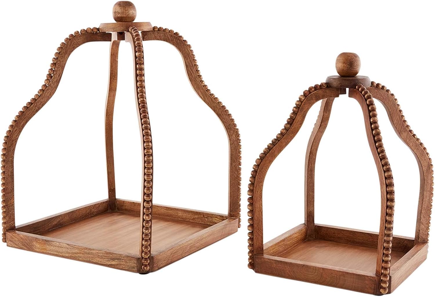 Mud Pie Wood Beaded Lantern Set, Distressed White WASH