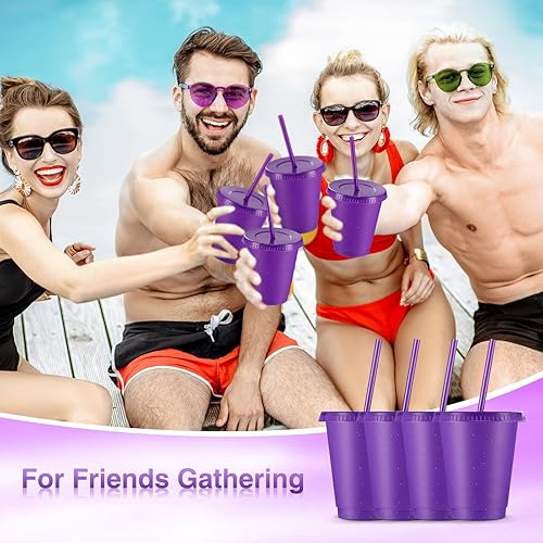 Miniatura 6 de Rtteri 15 vasos reutilizables con popotes y tapas, vasos de plástico con purpurina de 16 onzas, vasos de plástico para recuerdos de fiesta con