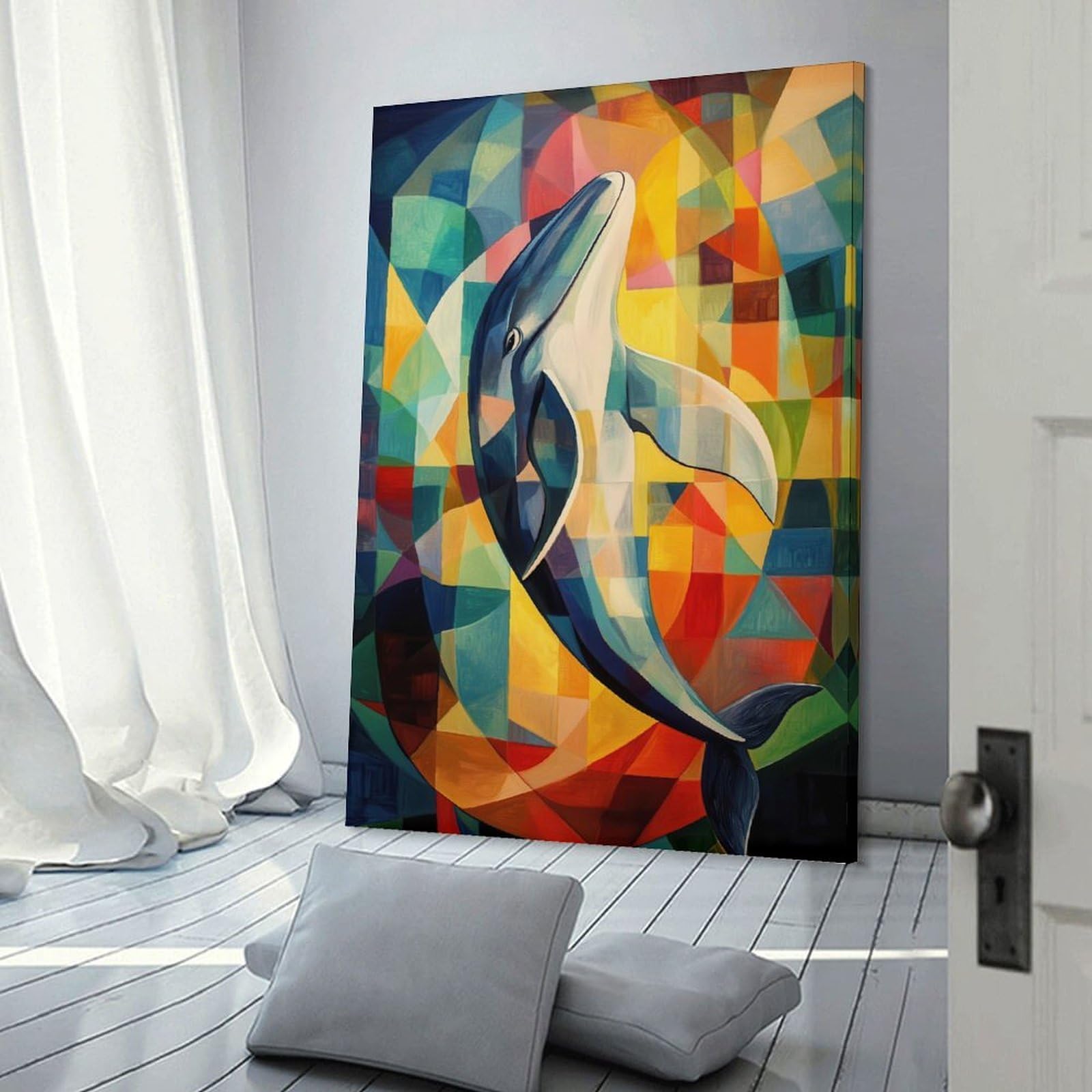 Junmoney Whale Oil Painting Wall Picture Print 24x36inch(60x90cm), for Apartment Walls, Studios Or Work Areas, A Simple Refresh for Blank Walls