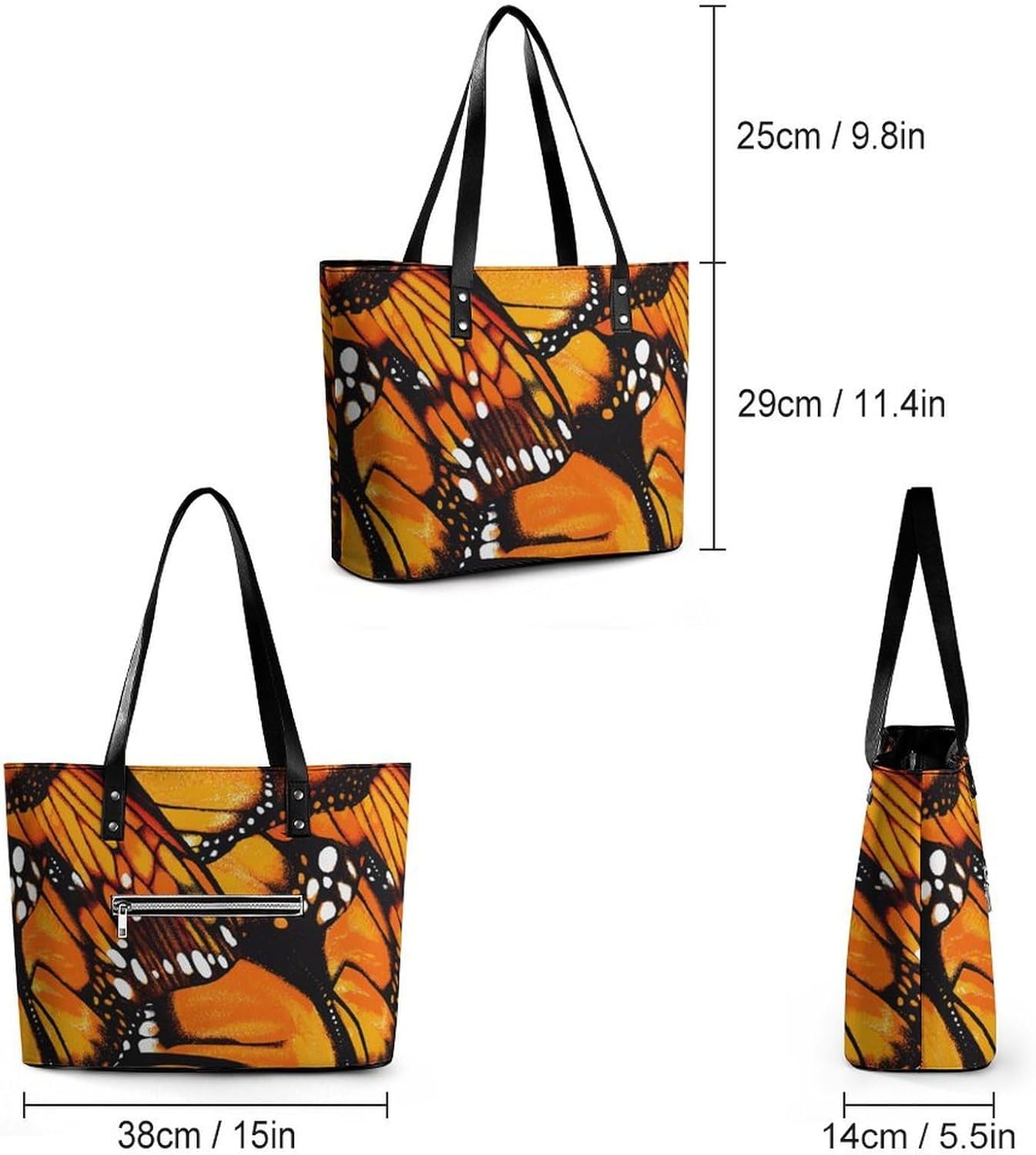 Monarch Butterfly Wings Women's Satchel Handbags Tote Shoulder Bag Purses for Travel Shopping Work