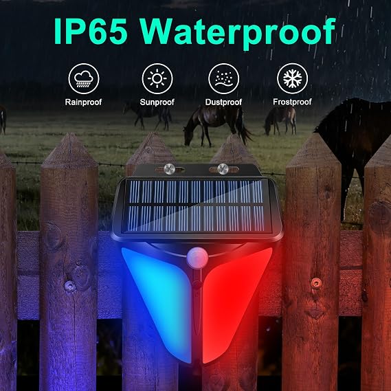 Aolyty Solar Strobe Warning Lights 90DB Alarm Outdoor,4 Working Modes Solar Power Motion Sensor Alarm Light,IP65 Waterproof Security Siren Light for Pasture,Home,Farm,Barn,Villa,Yard