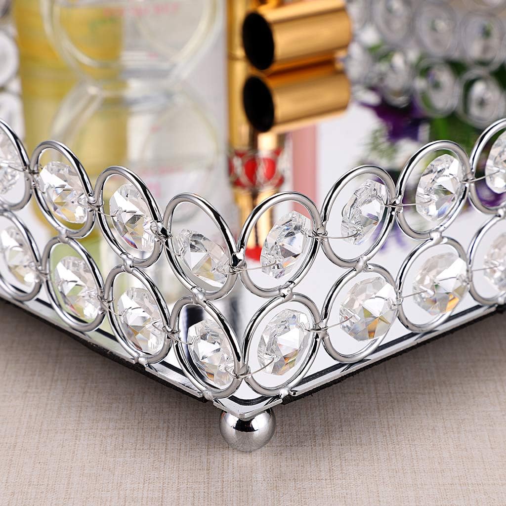 Hipiwe Crystal Vanity Tray Makeup Tray Large Morror Perfume Tray Square Jewelry Trinket Organizer Tray Cosmetic Tray Home Decorative Tray Birthday Gift for Women Girls, 10.6 inch