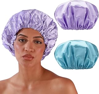 Smilco Reusable Shower Caps 2-Pack - 12.6 Inch EVA Large Hair Protector, Double-Layer Waterproof for Women