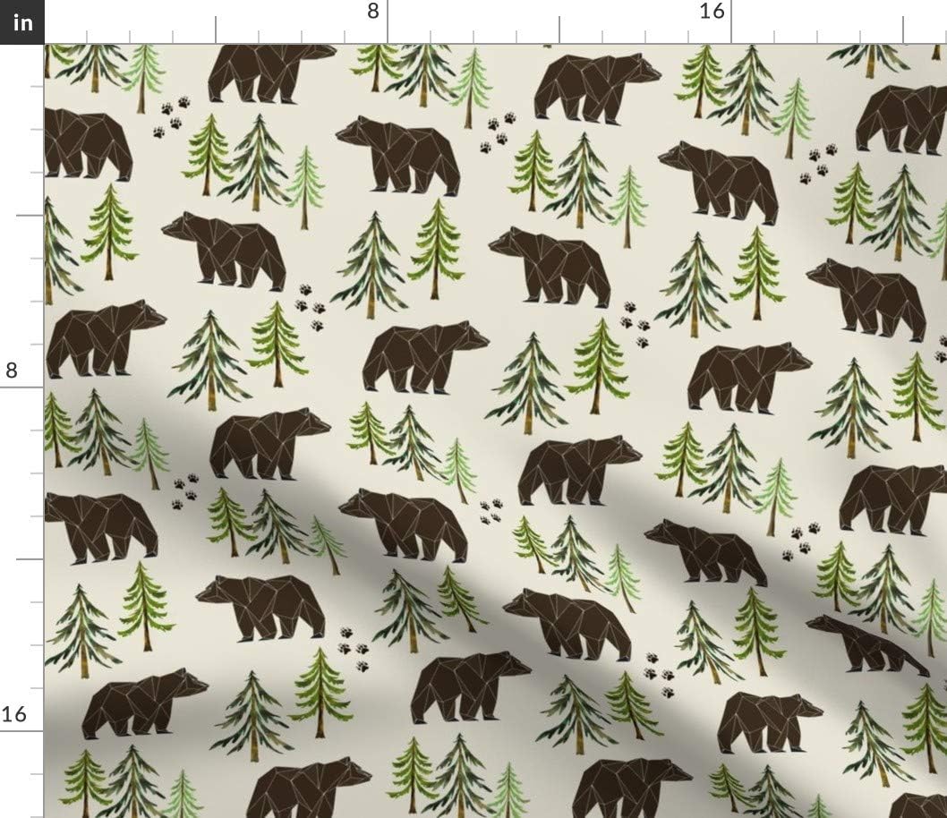 Spoonflower Fabric - Woodland Bears Pine Trees Forest Bear Tracks Nursery Kids Camping Printed on Cotton Poplin Fabric by The Yard - Sewing Shirting Quilting Dresses Apparel Crafts