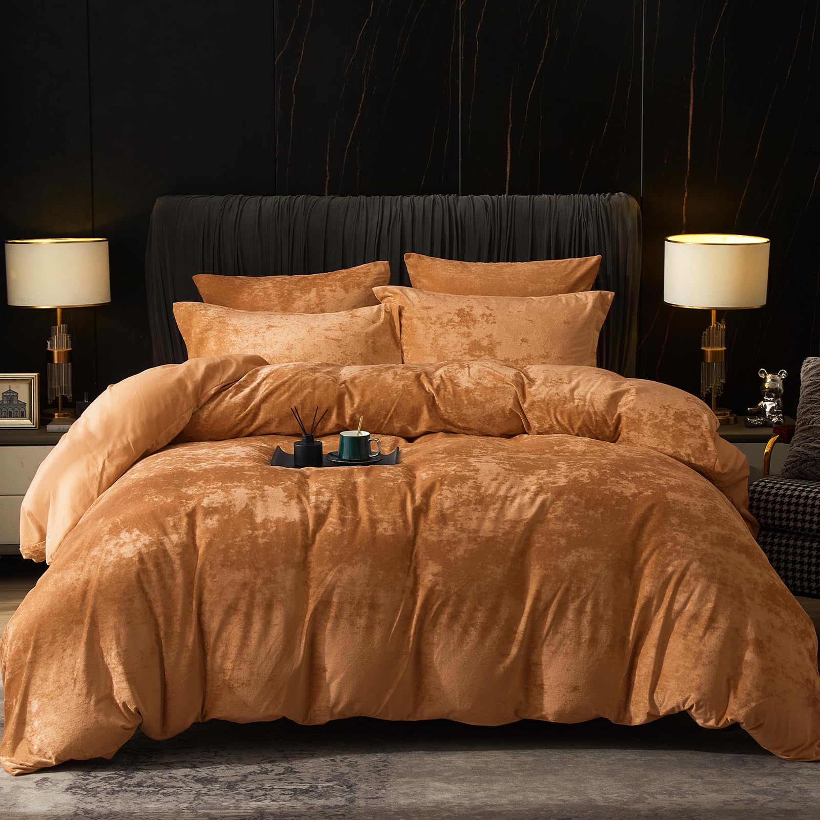 phf truly velvet duvet cover set king size, 3pcs ultra soft breathable comforter cover set, luxury cozy flannel duvet cover with pillow shams bedding collection, 104" x 90", brown sugar