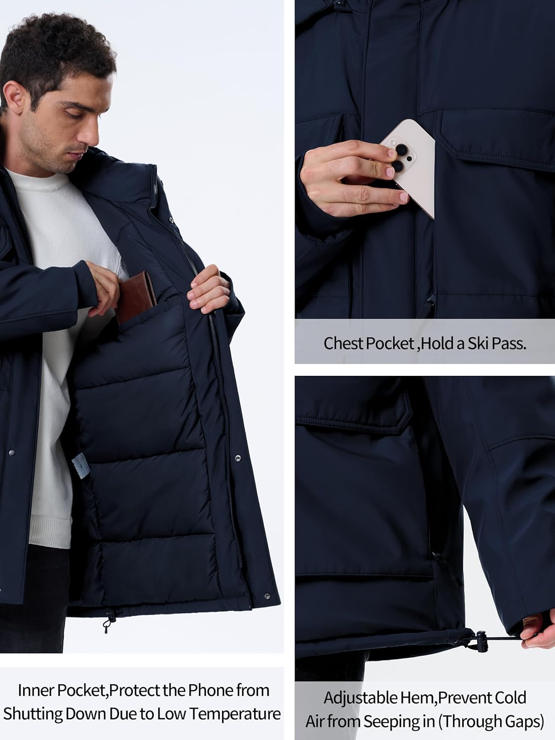 Men's Winter Down Coat Waterproof Heavyweight Hooded Parker Jacket for Men with Multi-Pockets - Image 3