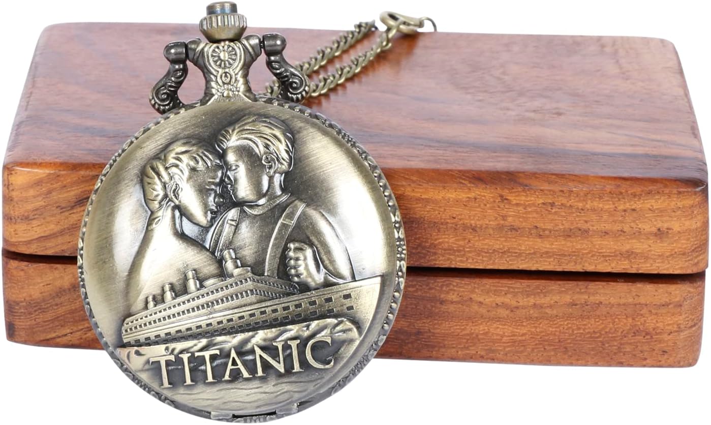 Artvarko アンティーク ロケット タイタニック 懐中時計 ロングチェーン ローマ数字 レディース メンズ ジュエリー ネック