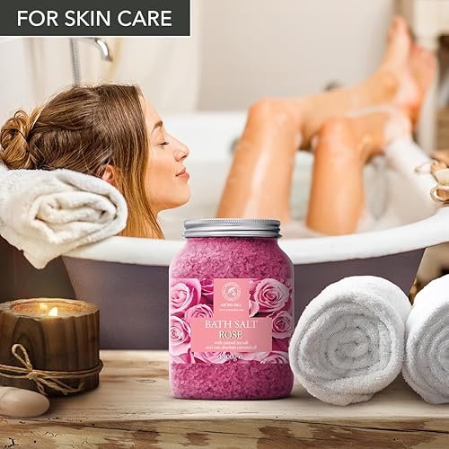 Miniatura 5 de Sales de baño de rosas de 46 onzas, aceite de palisandro natural y extracto de rosa, lo mejor para relajarse - Buen sueño - Belleza - Bañarse -