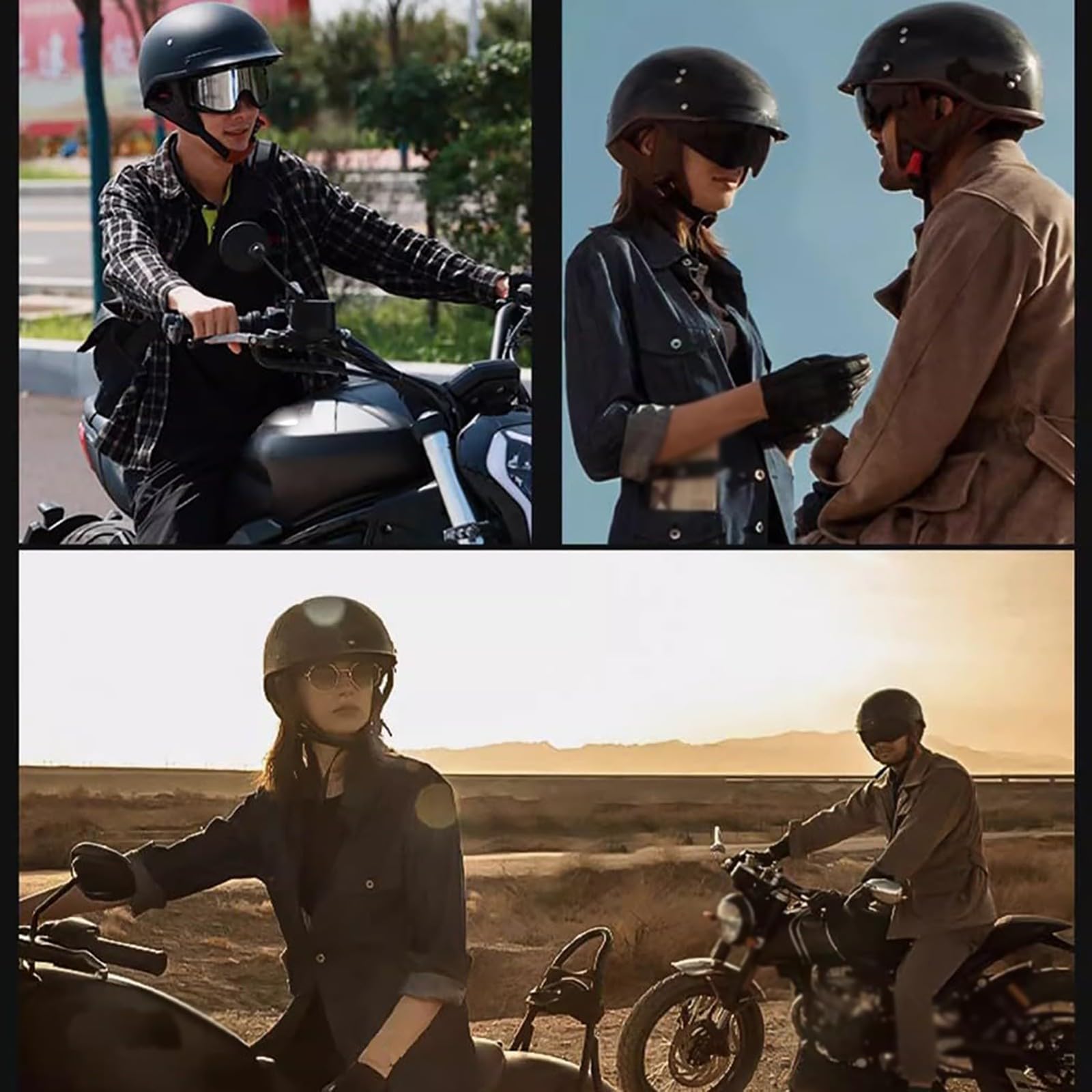 Kask motocyklowy vintage z wizjerem, kask z włókna węglowego dla kobiet i mężczyzn, kask do cruiser, motoroweru i skutera, homologacja ECE 6,M (56-57 cm)