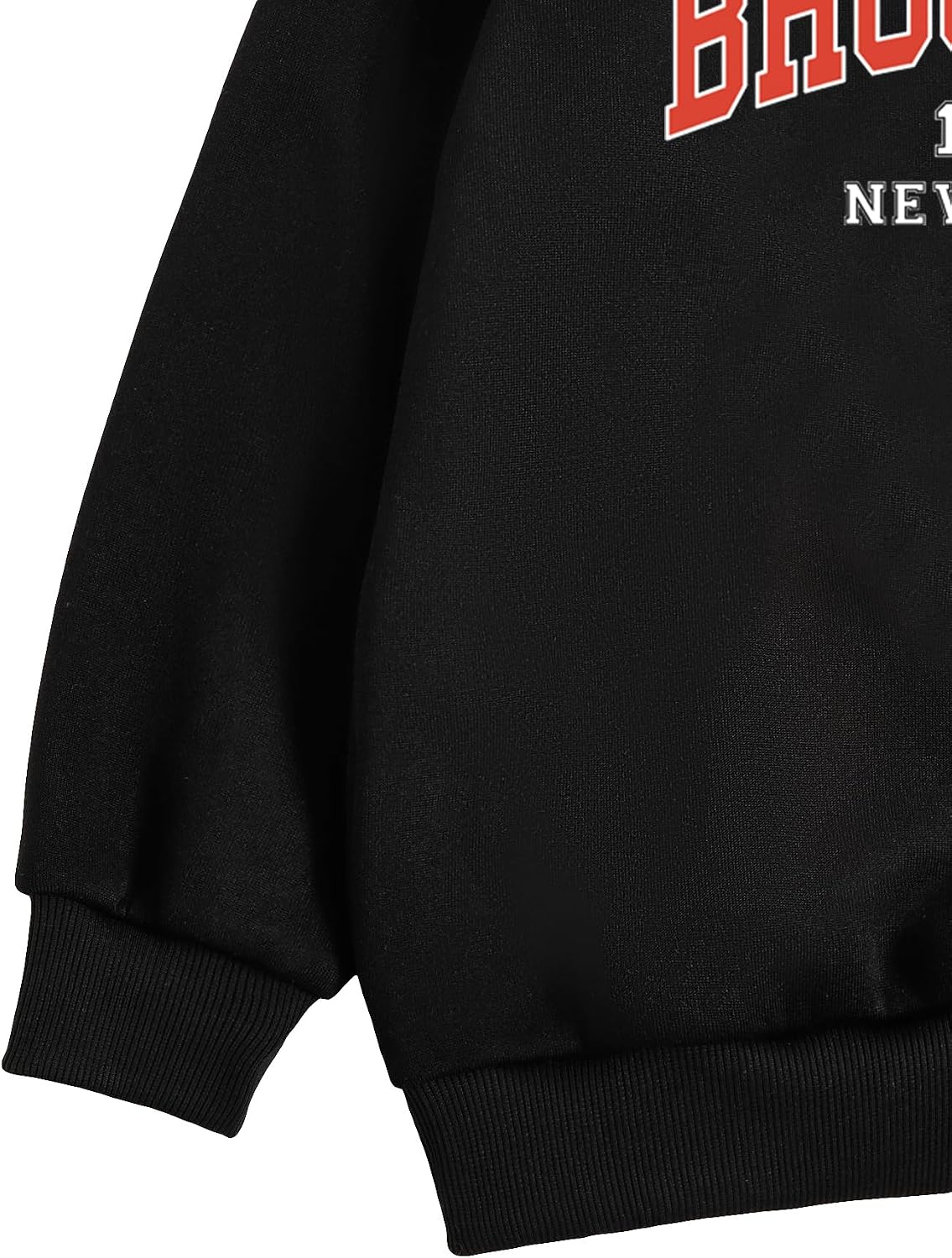 SweatyRocks Girl's Letter Graphic Oversized Sweatshirt Crewneck Long Sleeve Thermal Pullover Tops Preppy Cute Sweatshirts