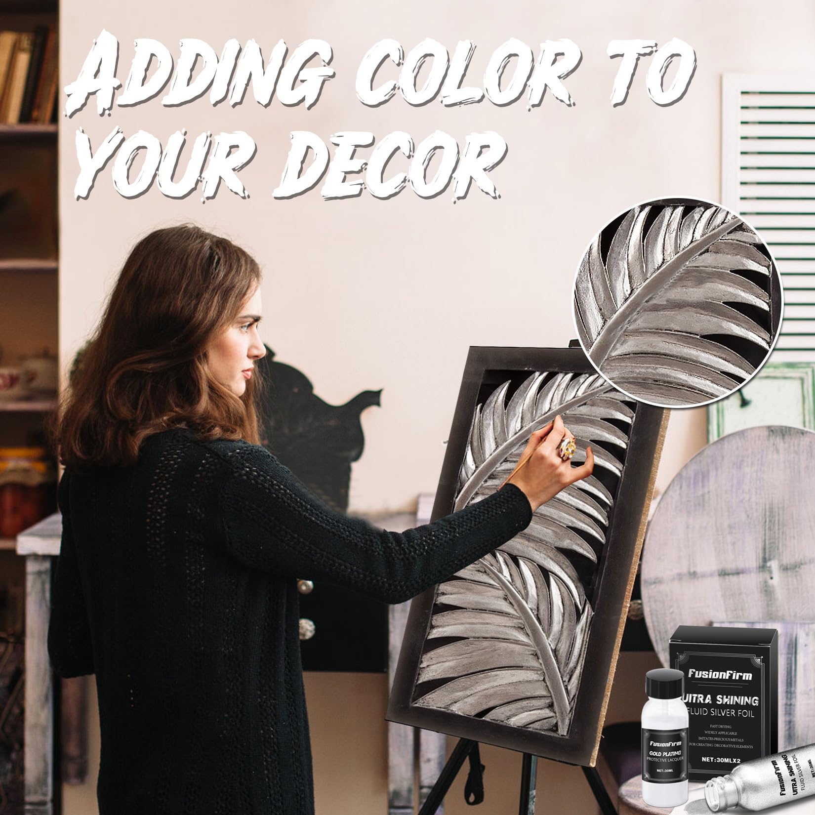 Liquid Silver Leaf Paint Kit - Alcohol-Based Quick Dry Ultra Shiny Metallic Gilding Paint for Crafts, Resin Art, DIY Decor | High Gloss Finish with Varnish | 2 x 30ml Bottles