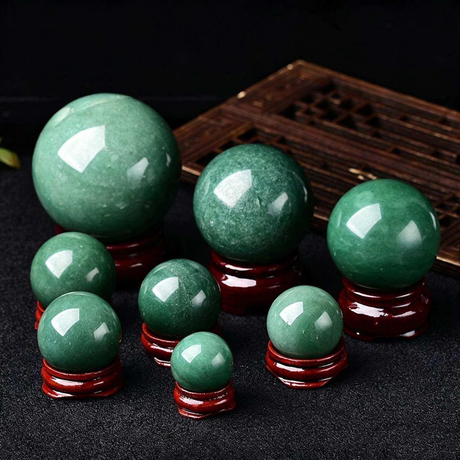 Bola de Cristal de aventurina Verde Natural con Soporte de Madera,
