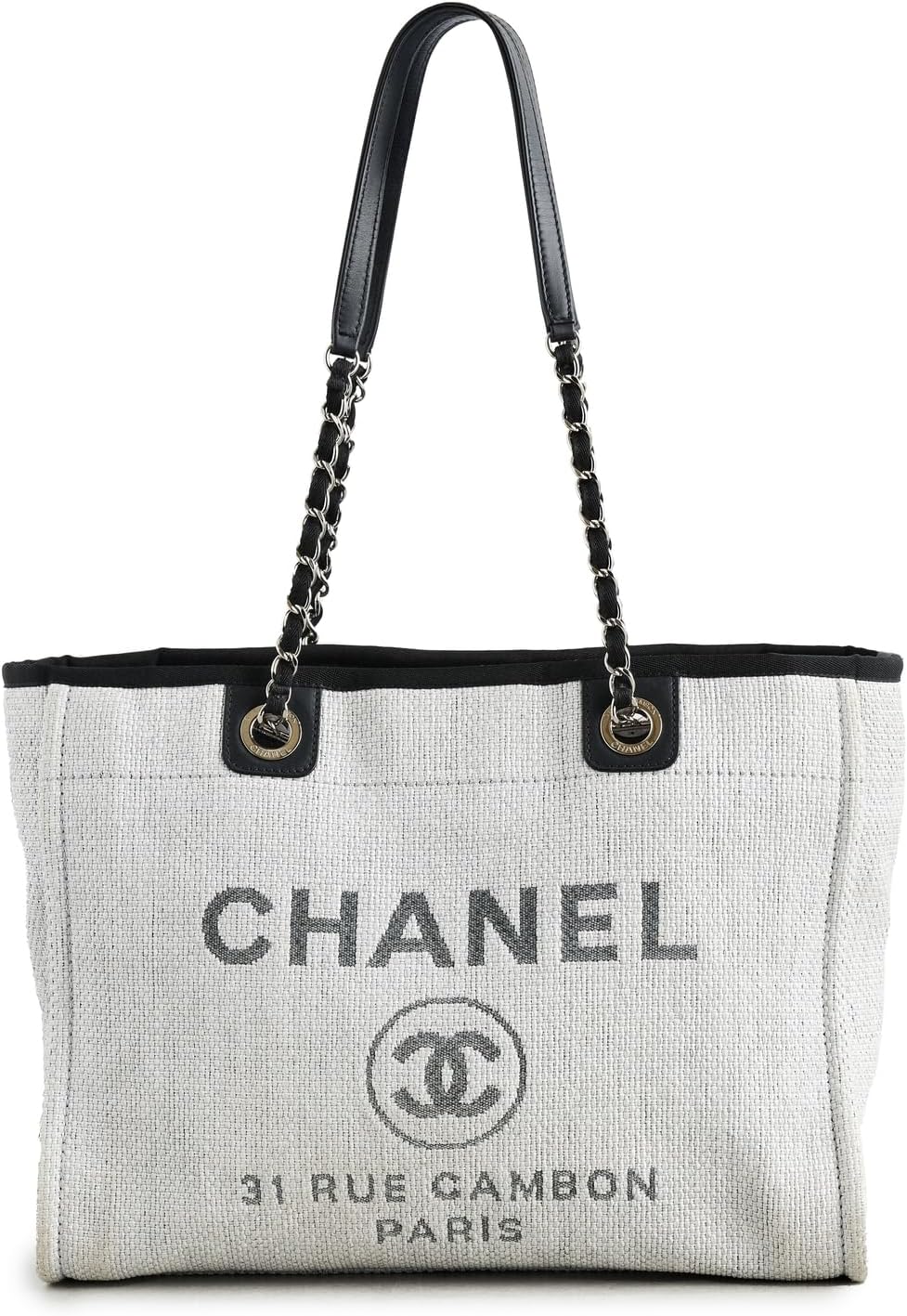CHANEL What Goes Around Comes Around Women's Pre-Loved Grey Raffia Deauville Small Bag