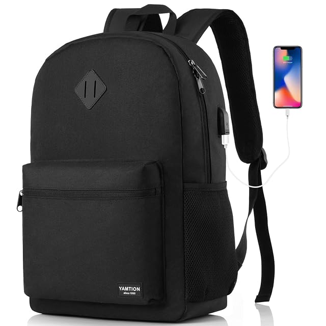 YAMTION Black Backpack for Women Men Casual School Backpack Teen Boys and Girls 15 6 Inch Laptop Bookbag