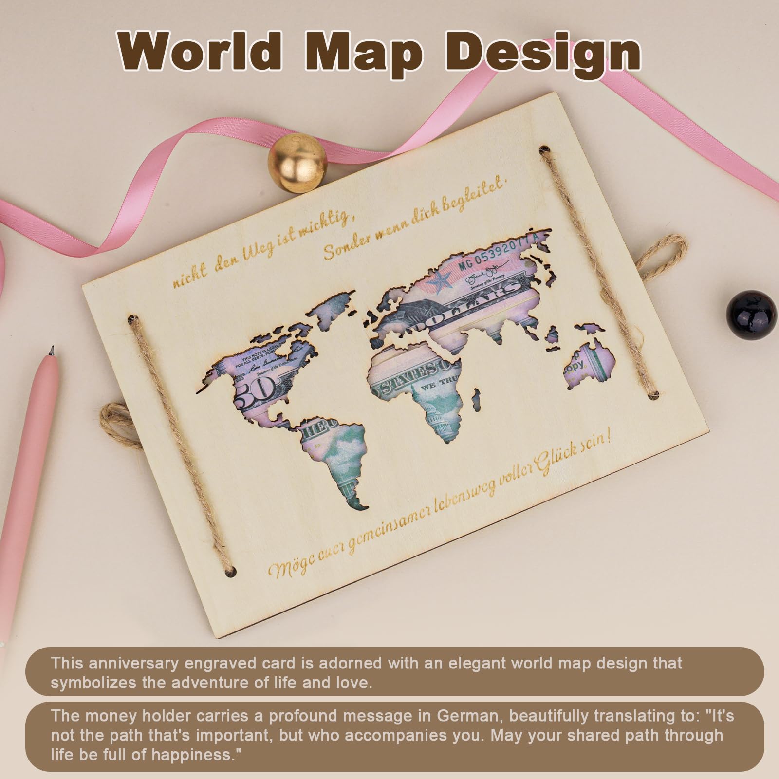 Reisen Weltkarte Hochzeitsgeschenk aus Holz, Personalisierte Hochzeitskarte Geldhülle, Reisen Flitterwochen Geldgeschenk, Geldgeschenke Verpackung, Geldkarten zum Verpacken für Braut Bräutigam