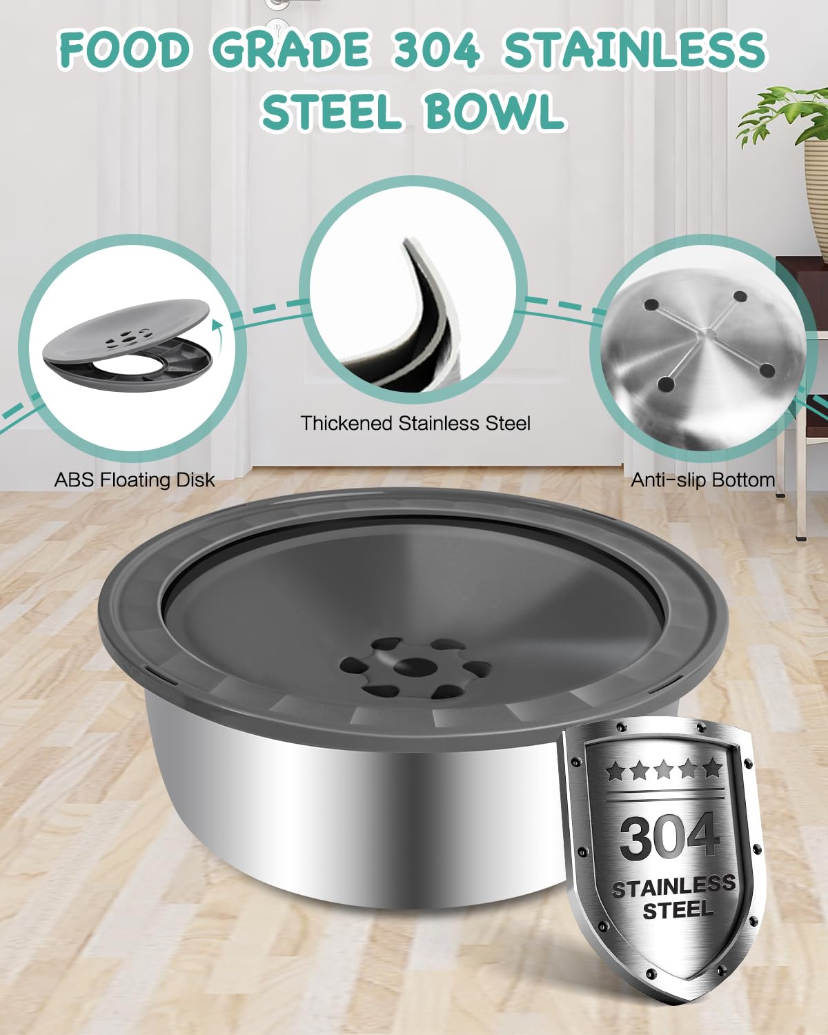 Decflow Ciotola Acqua 3L Per Cani In Acciaio Inox – Anti Schizzi Con Coperchio E Disco Galleggiante Per Viaggi E Cani Disordinati