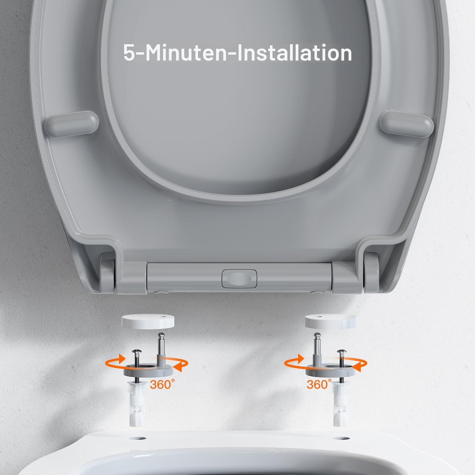 Pipishell WC Sitz mit Absenkautomatik Grau, Schnellverschluss, Grau | Schnellverschluss zur Reinigung, einfache Montage von oben, verstellbare Scharniere, 4 rutschfeste Puffer, universelle O-Form