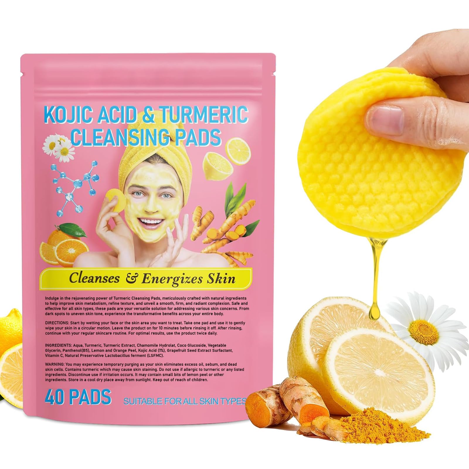 Turmeric Cleansing Pads,Deep Cleansing Helps Balance Skin Turmeric Glow Wash Facial Exfoliating Scrub Sponges.(40 Pcs) ?