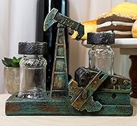 Vista 2 de Ebros Gift 6 pulgadas de alto rústico vintage antiguo aceite Derrick Rig bomba de vidrio salero y pimentero organizador titular 'Asintiendo burro