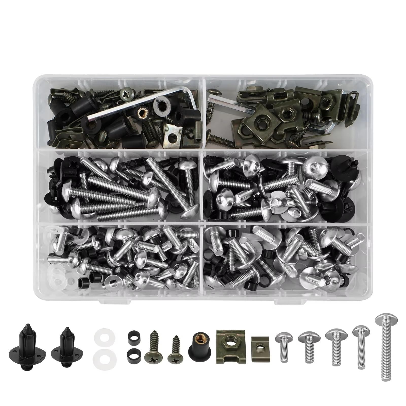 Motorrad Schrauben Kompatibel Mit CBR600RR, Für CBR900RR, Für CBR1000RR, Motorrad-Windschutzscheibenschrauben, Motorrad-Verkleidungsschrauben-Set, Mutternklammern, 253-tlg.(Silver)