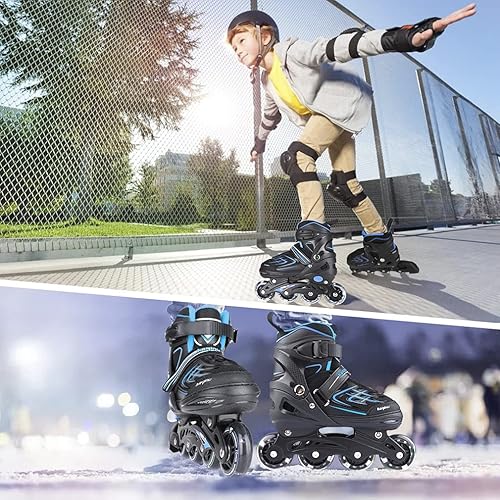Miniatura 8 de KAQINU Patines en línea ajustables, patines en línea para exteriores con ruedas de iluminación completa para niños y adultos, mujeres, niñas y niños