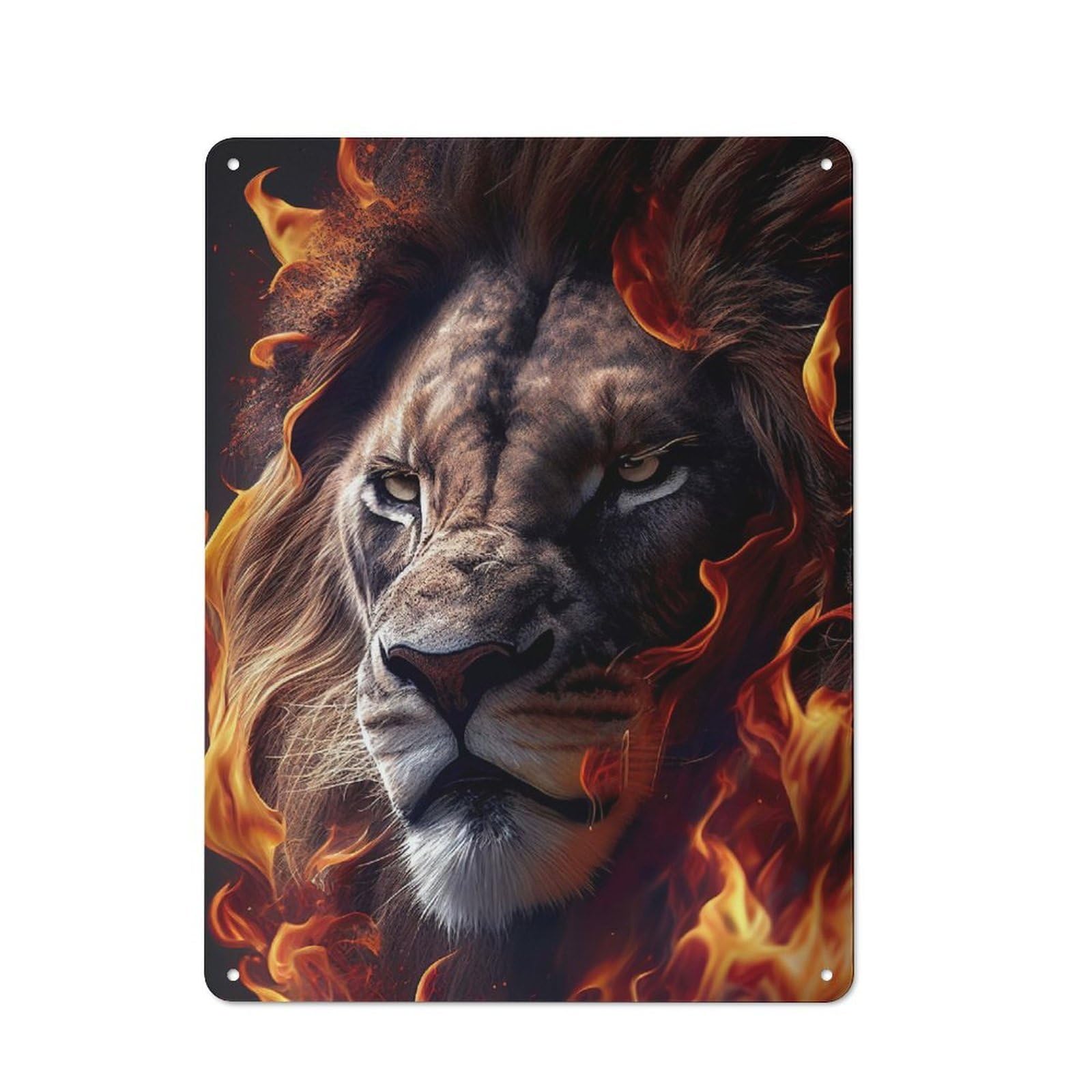 Kitchen Metal Sign with Lion Face Animal Fire Design 40x30cm, Classic Diner Style Decor for Coffee Bar, Kitchen, Bistro Or Tea Corner