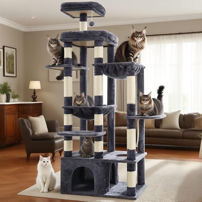 Torre para gatos Heybly 71 pulgadas para gatos grandes con base extra grande miniatura 3
