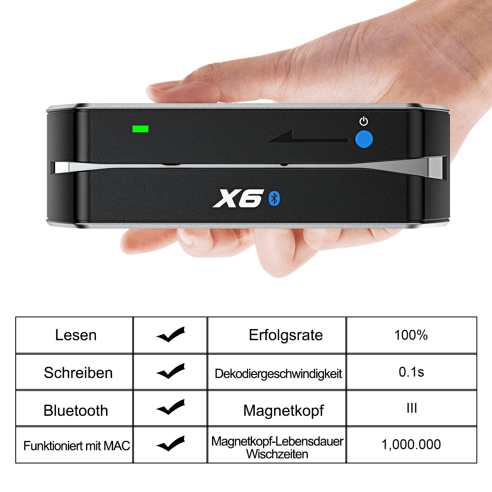 MSR 605/606 Tragbarer Bluetooth-Kartenleser USB Magnetstreifen-Kartenterminal 3-Spur-Swipe-Encoder Silber